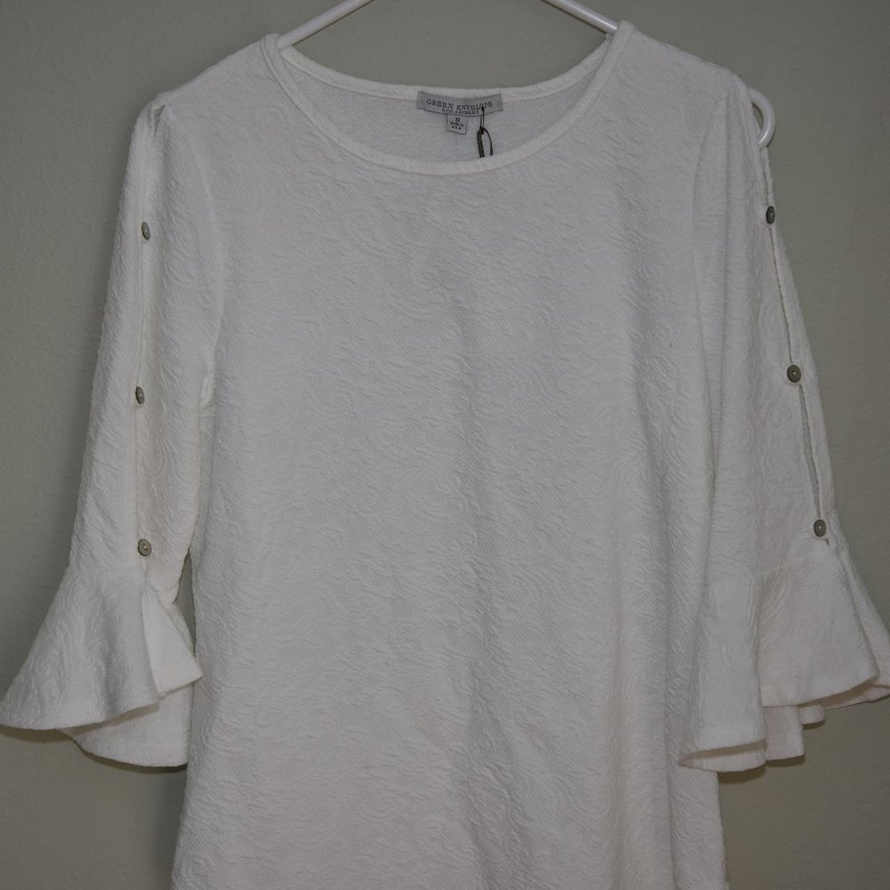 White, Three-Quartered Top with Bell Sleeves